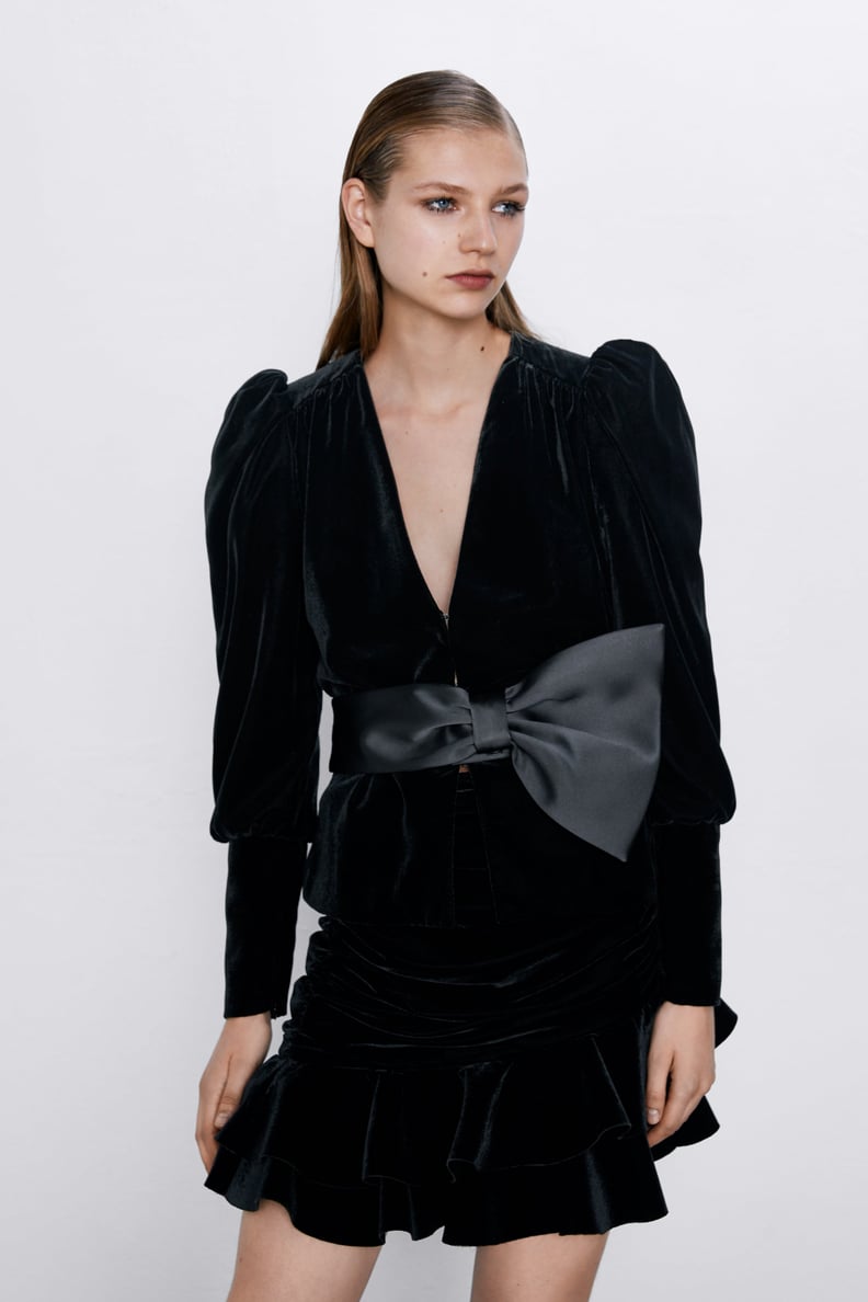 Zara Velvet Bow Jacket + Miniskirt