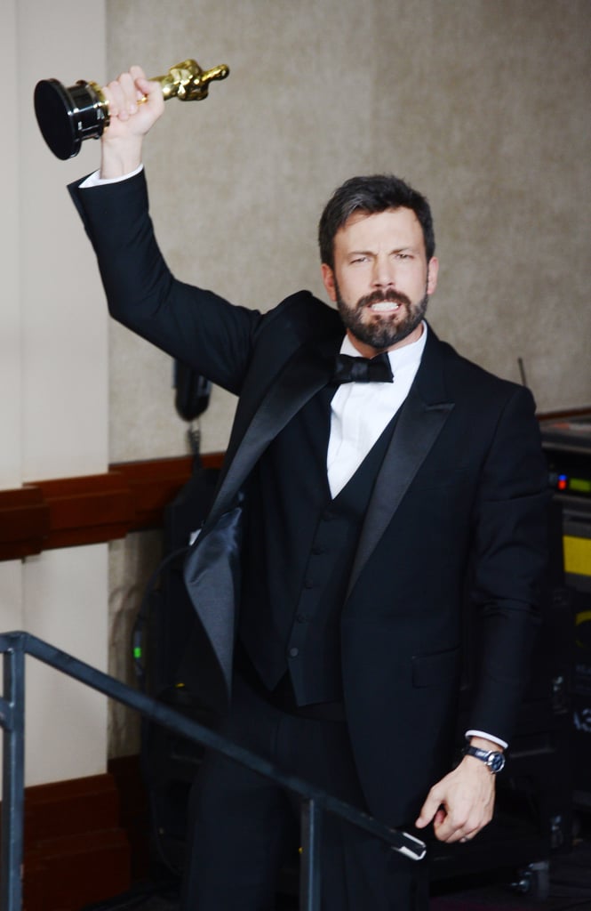 Ben Affleck showed off his Oscar in the press room.
Ben Affleck showed off his Oscar in the press room.