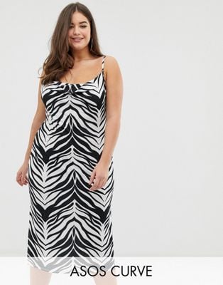 ASOS Design Curve Cowl Front Midi Slip Dress in Tiger Print