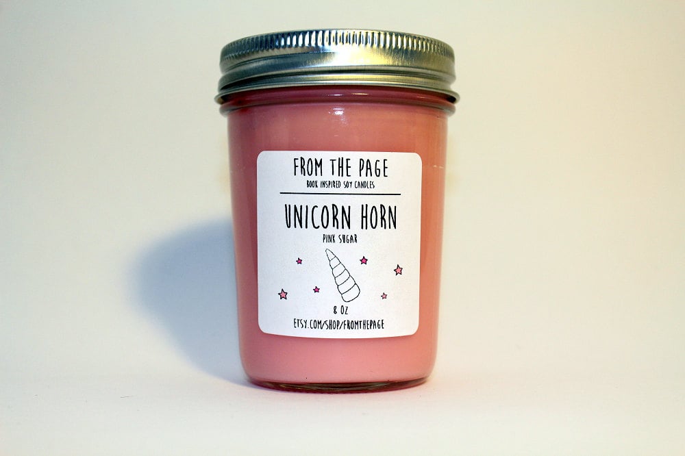 Unicorn Horn candle ($11) with sugar, strawberry, and vanilla notes