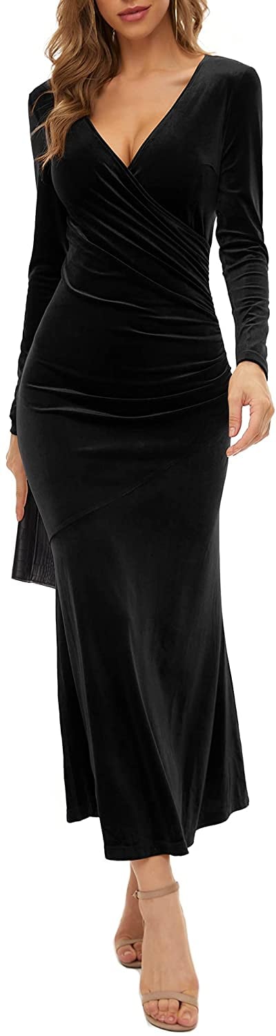 A Go-To Holiday Dress: Zaberry Dresses Long Sleeve Wrap Black Maxi Fishtail Formal Dress