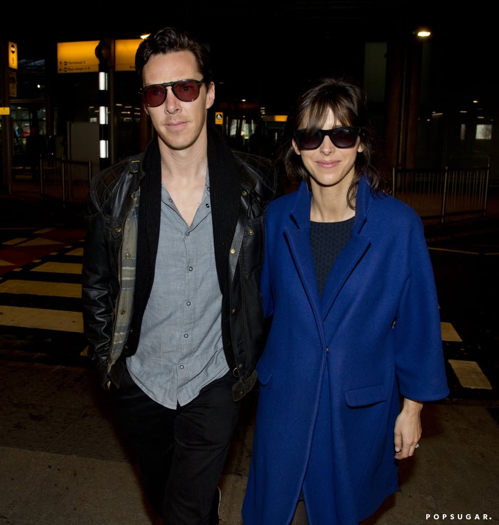 Benedict Cumberbatch whisked his fiancée, Sophie Hunter, through London's Heathrow airport on Tuesday.
