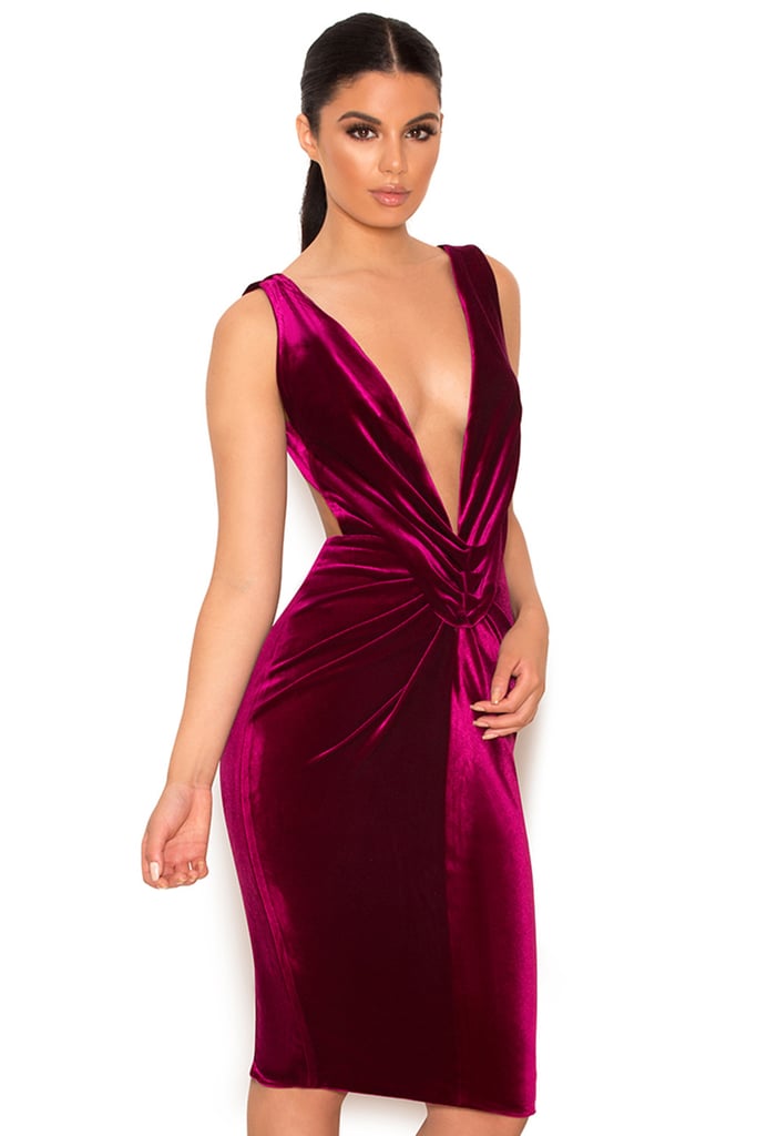 house of cb burgundy dress
