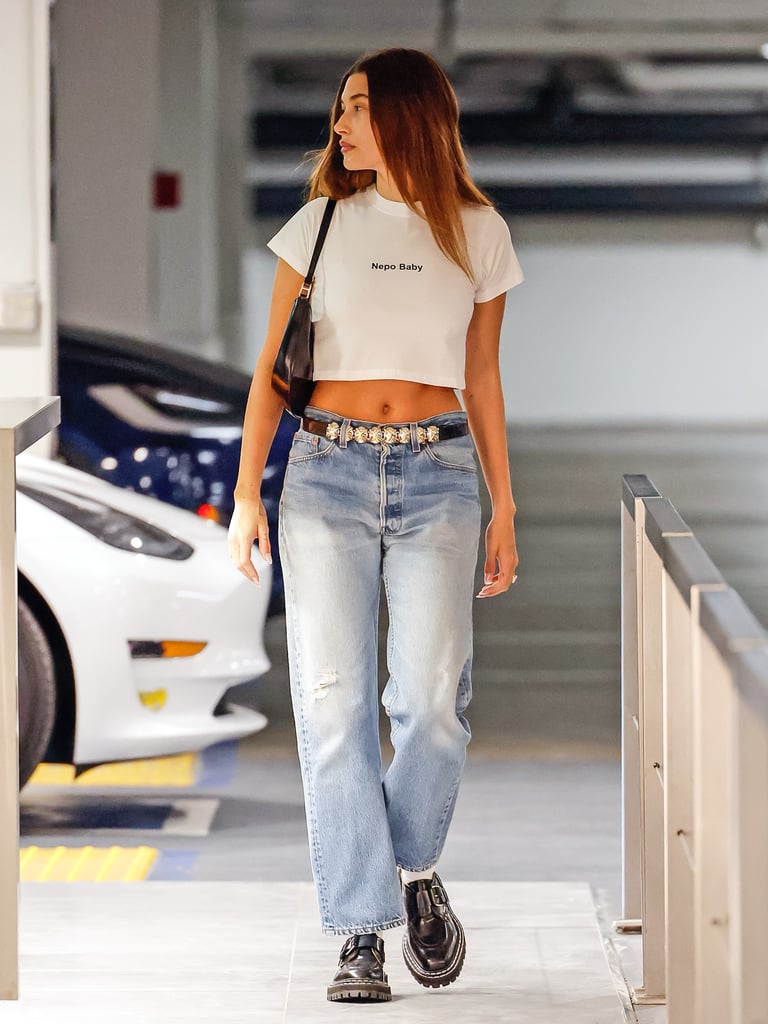 Hailey Bieber Wears "Nepo Baby" Tee In LA