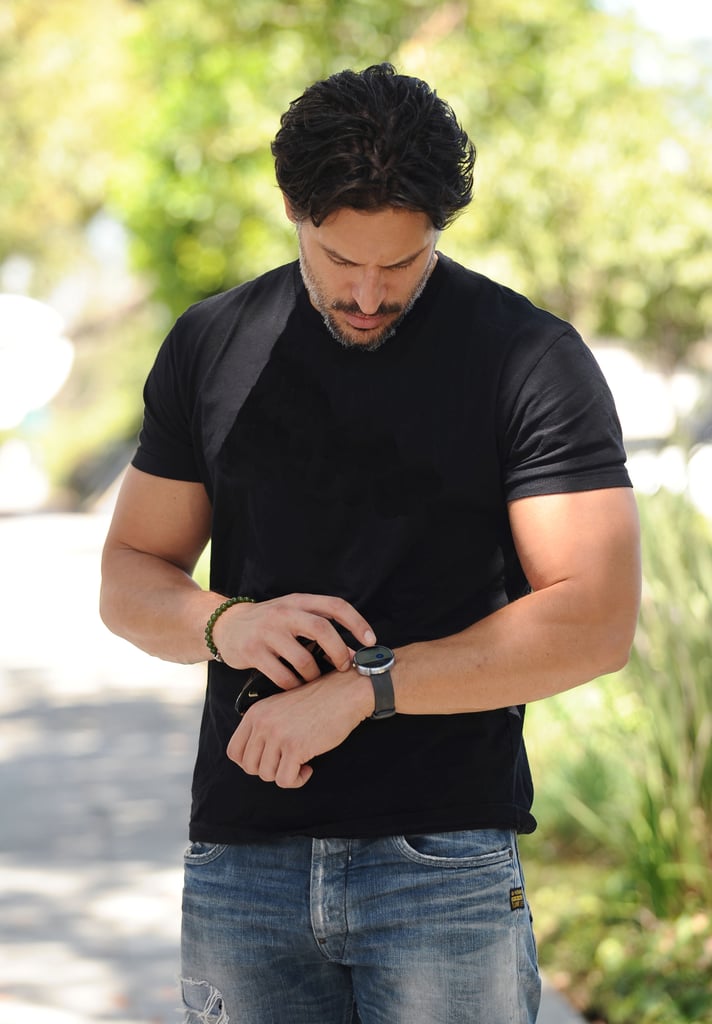 Joe Manganiello played with his Moto 360 smart watch in LA on Monday.
Source: Michael Simon