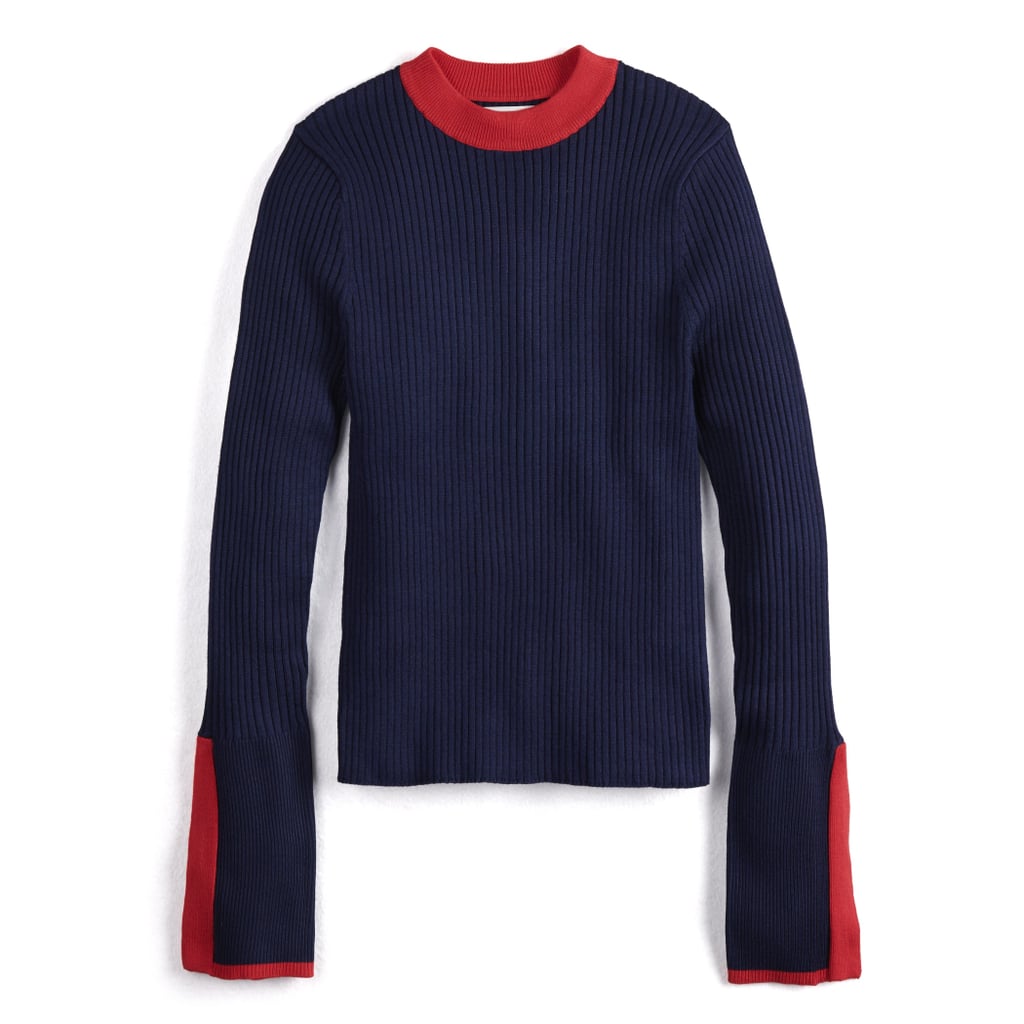 Ribbed Slit Sleeve Sweater in Maritime Blue | POPSUGAR Collection at ...