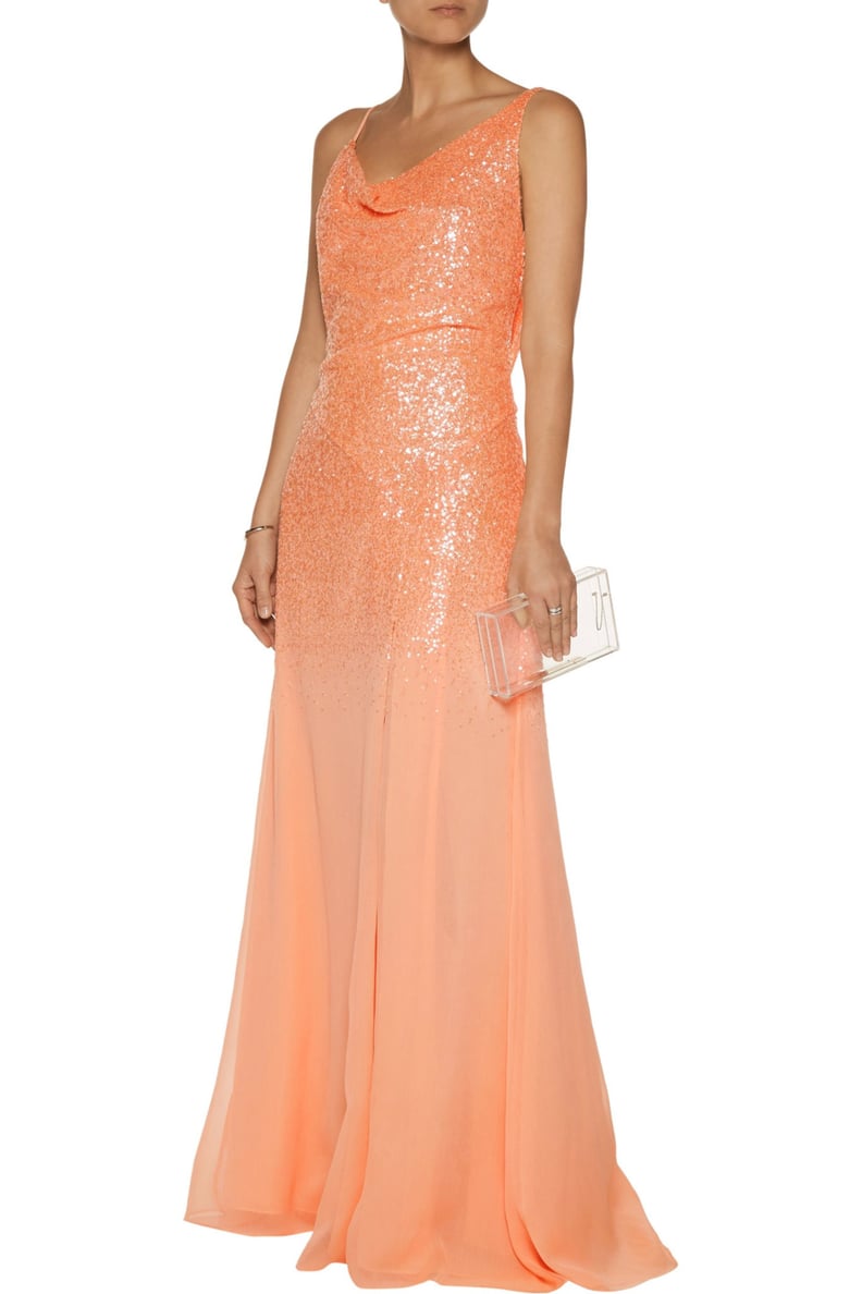 Halston Draped Sequinned Georgette Gown