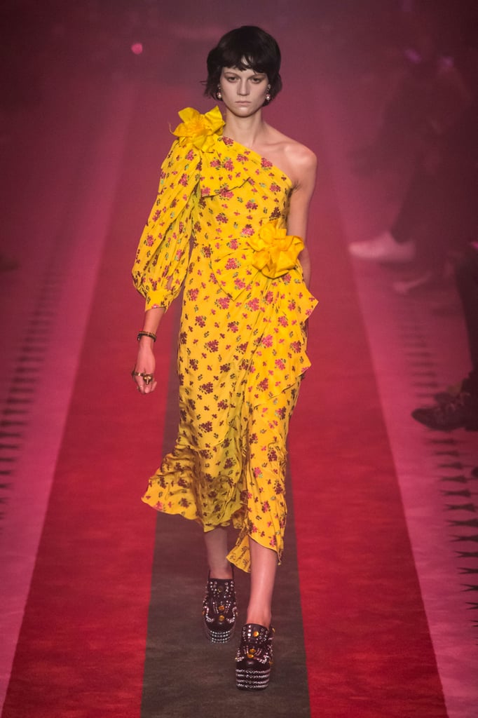 Marigold is a shade Michelle's worn more than once, and with her love for a one-shoulder or cold-shoulder silhouette, this flouncy design screams her name.
Gucci Spring 2017.