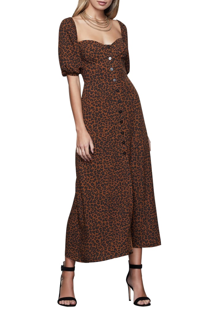 Good American Corset Leopard Print Puff Sleeve Maxi Dress