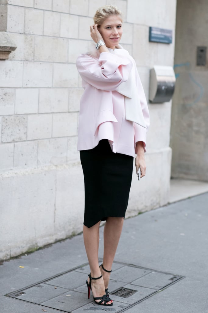 Elena Perminova showed off the softest petal pink with the perfect feminine flourishes.