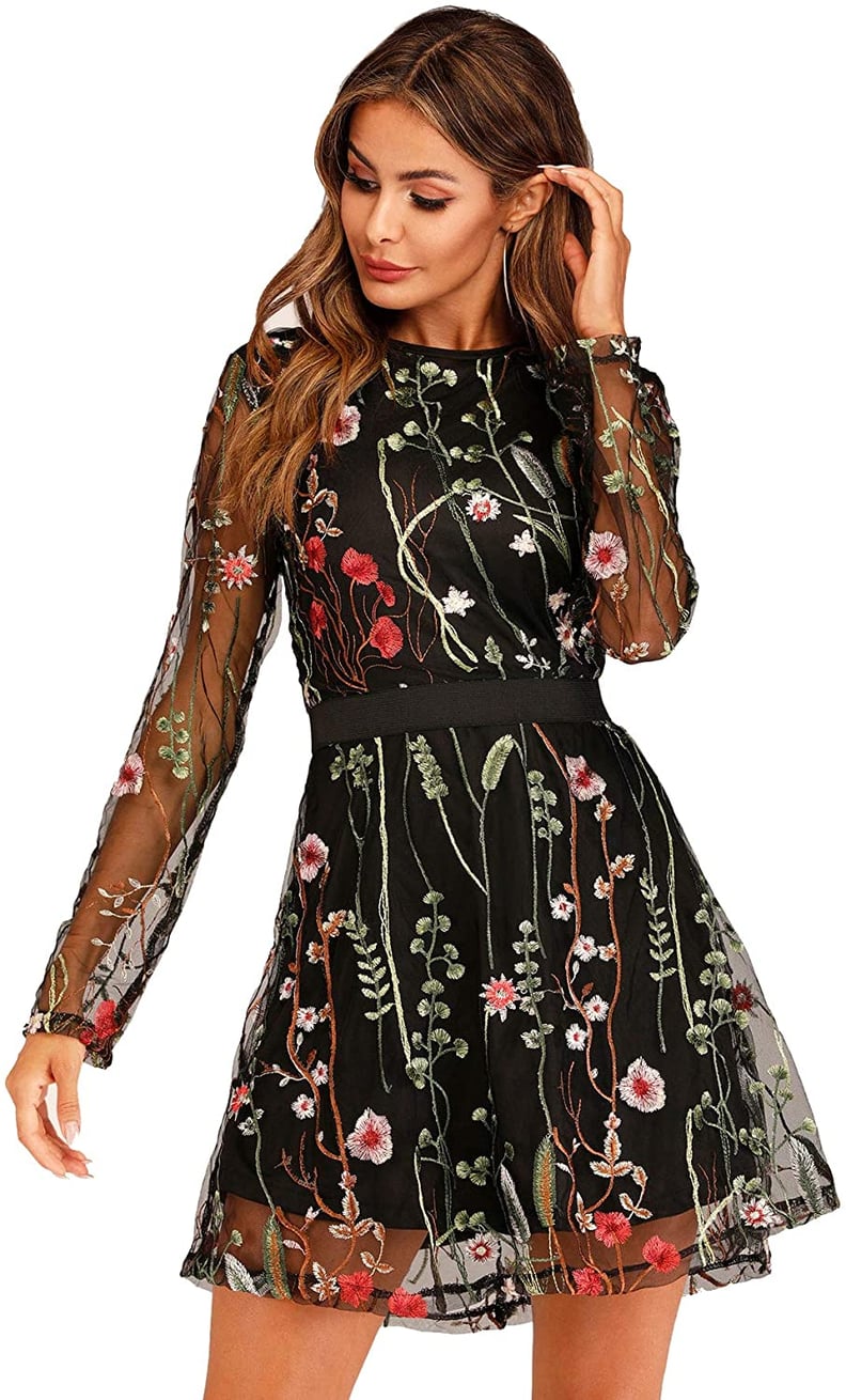 Milumia Floral Embroidery Mesh Party Dress