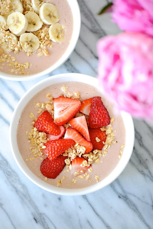 Strawberry, Banana, and Peach Smoothie Bowl