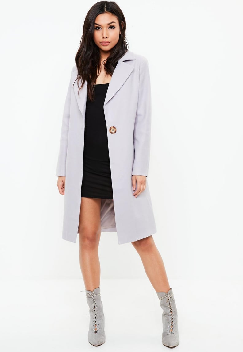 Missguided Grey Buttoned Long Wool Coat