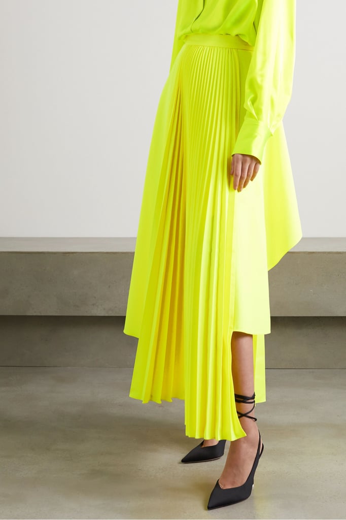 Christopher John Rogers Neon Asymmetric Pleated Poplin Skirt