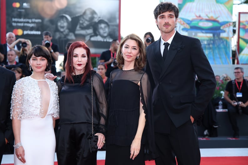 VENICE, ITALY - SEPTEMBER 04: Cailee Spaeny, Priscilla Presley, Sofia Coppola and Jacob Elordi attend a red carpet for the movie