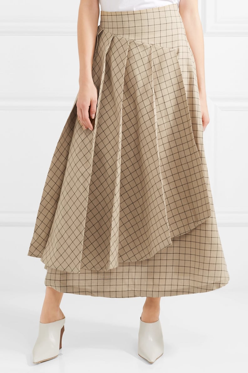 Awake Pleated Checked Cotton Midi Skirt