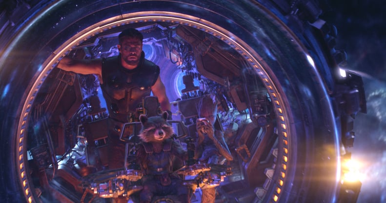 Marvel Studios' AVENGERS: INFINITY WAR..L to R: Thor (Chris Hemsworth), Rocket (voiced by Bradley Cooper) and Groot (voiced by Vin Diesel)..Photo: Film Frame..©Marvel Studios 2018