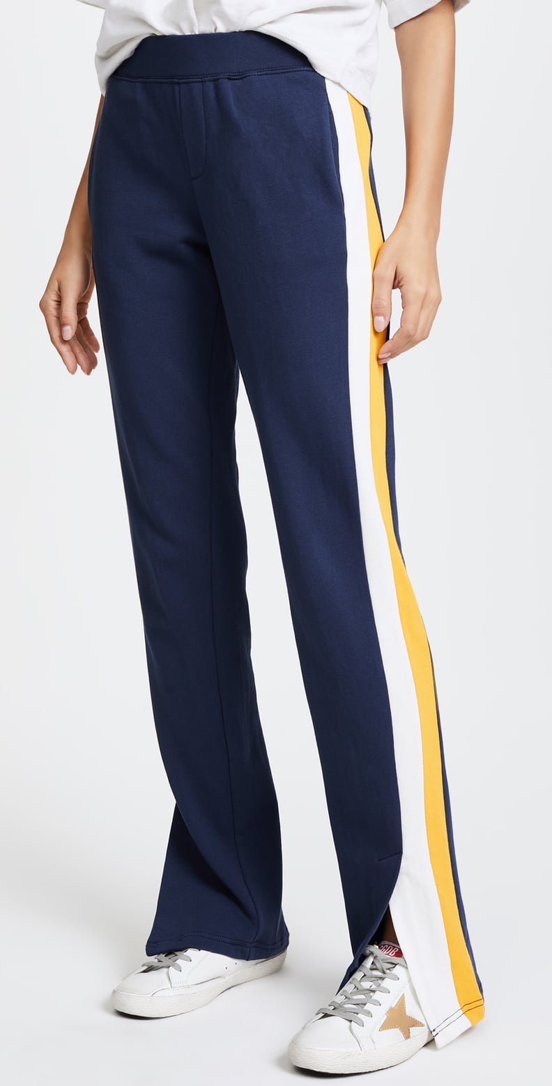 womens small navy blue track pants side stripe straight leg