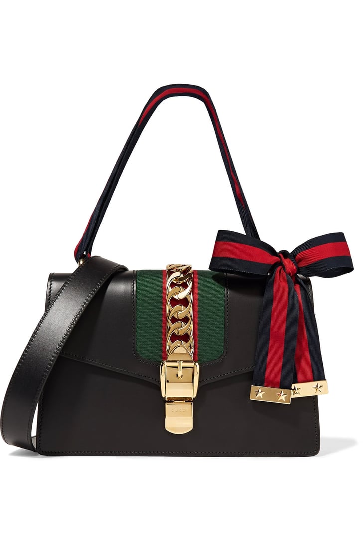 Gucci Sylvie Medium Chain-Embellished Leather Shoulder Bag - Black ...