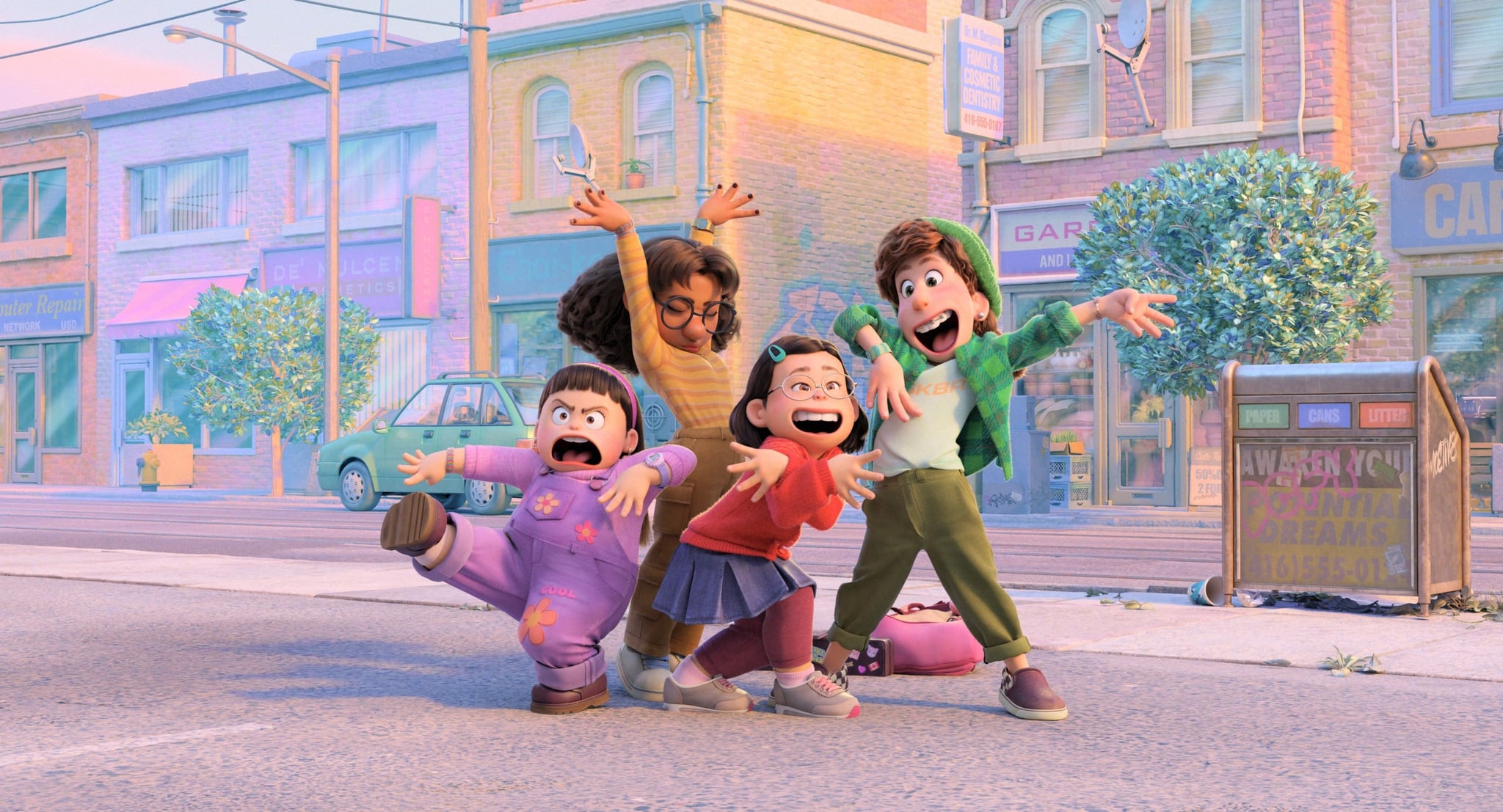 TURNING RED, from left: Abby (voice: Hyein Park), Priya (voice: Maitreyi Ramakrishnan), Mei Lee (voice: Rosalie Chiang), Miriam (voice: Ava Morse), 2022.  Walt Disney Studio Motion Pictures / Courtesy Everett Collection