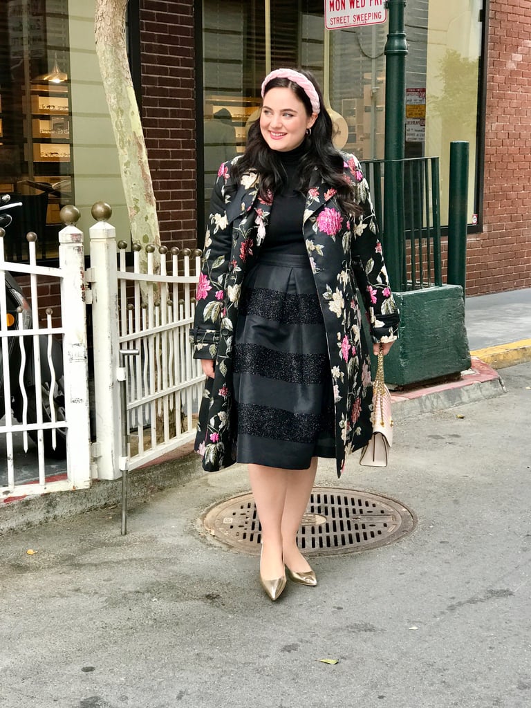 Brocade Trench Coat: Headed to a Party in a Sparkly Skirt and Metallic Heels