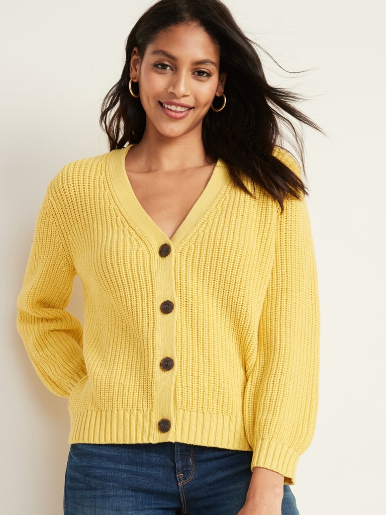 Shaker-Stitch V-Neck Cardigan