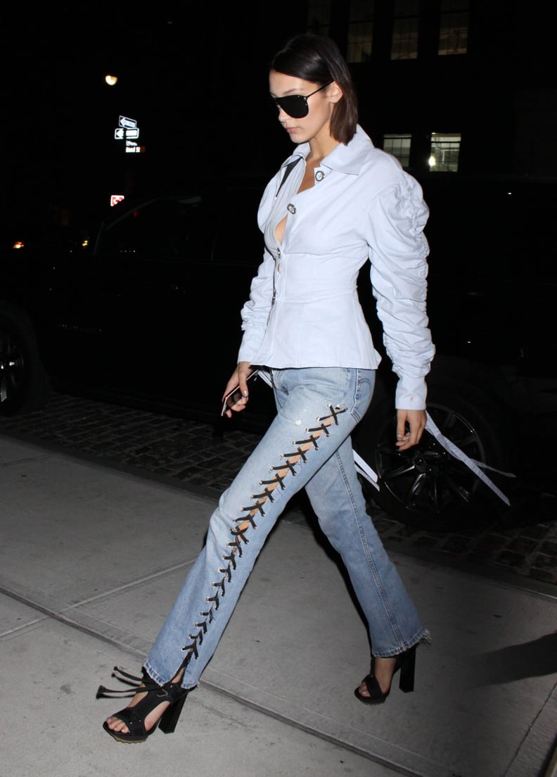 Bella Paired Her Jeans With Black Heels and a Light-Blue Blouse