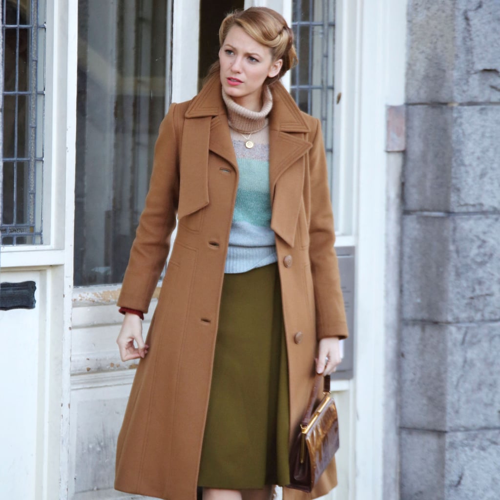 Blake Lively Wearing Camel Coat on Set of Movie