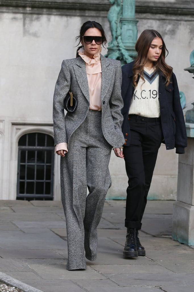 Victoria Beckham Gray Suit With Brooklyn Beckham Girlfriend | POPSUGAR ...