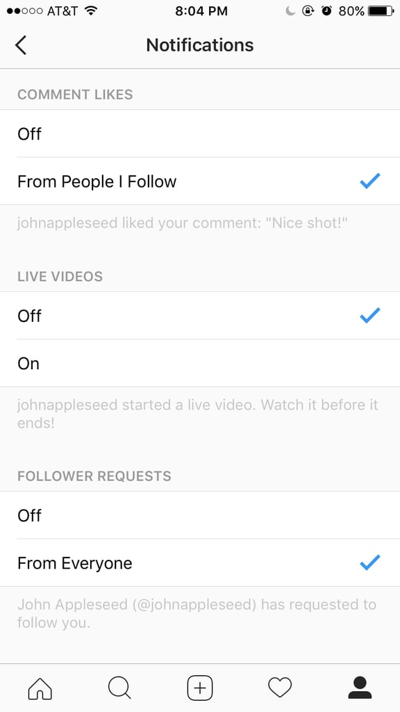 On the Notifications page, scroll down to the Live Videos field and tap on the off option.