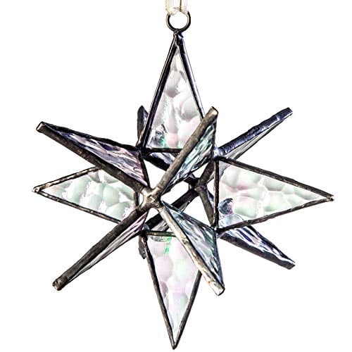 J Devlin ORN 252 Clear Iridized Glass Moravian Star Ornament