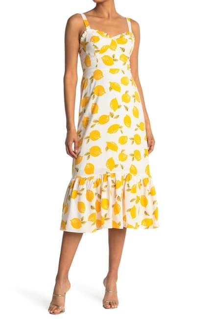 Melloday Lemon Print Sleeveless Midi Dress