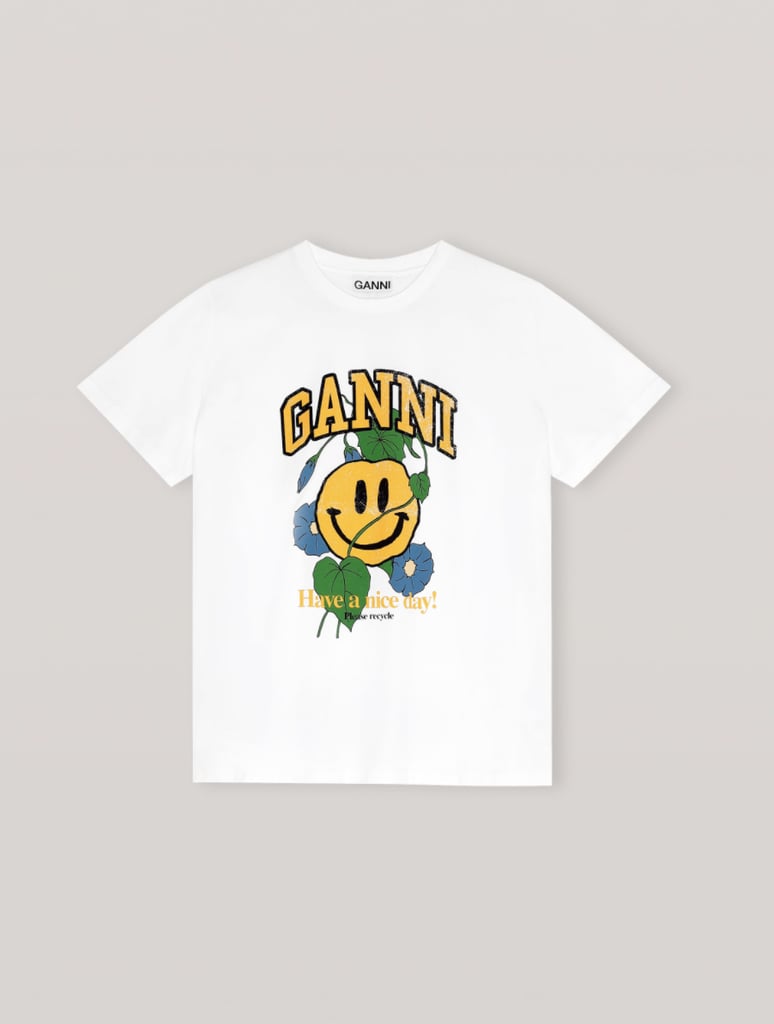 Ganni Basic Cotton T-Shirt With Smiley Flower