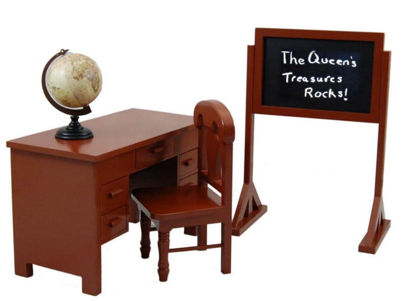 American School Teacher Desk, Chair, Globe, and Chalkboard