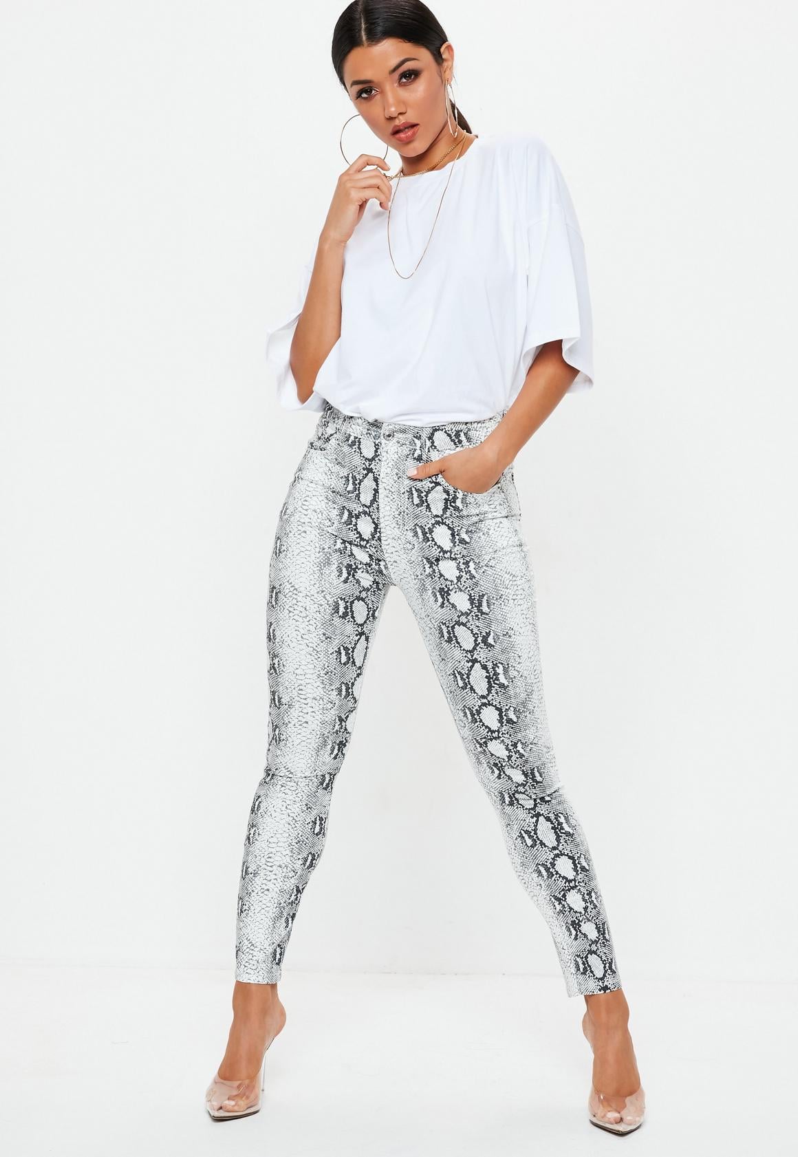grey snake print skinny jeans