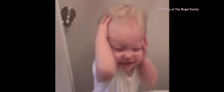 Toddler Excited by Hair Blow Dryer