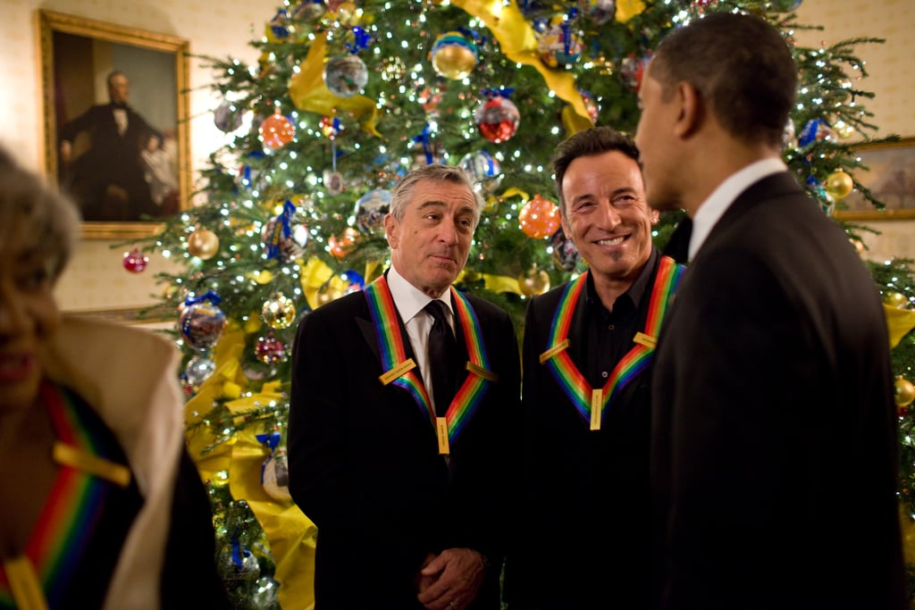 Robert DeNiro and Bruce Springsteen greeting Obama before the Kennedy Center Honors at the White House.