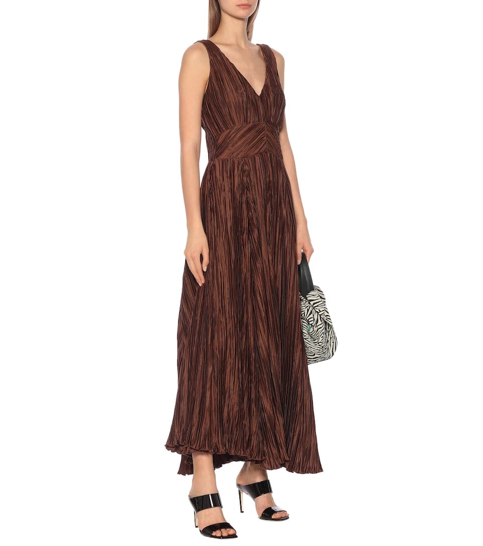 Shop Ariana Grande's Brown Pleated Silk Dress From Onarin | PS Fashion