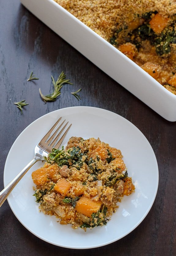 Butternut Squash Casserole With Sausage and Sage Breadcrumbs