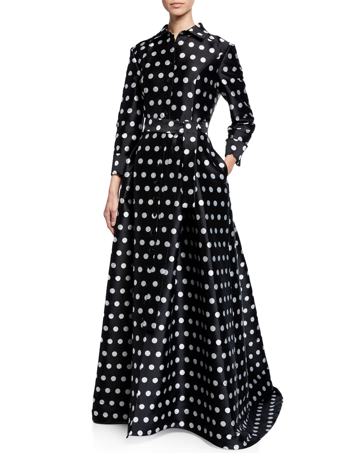 Carolina Herrera Polka-Dot Silk Button ...