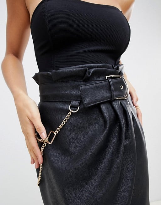 ASOS Design Wrap Leather-Look Miniskirt With Belt and Detachable Chain