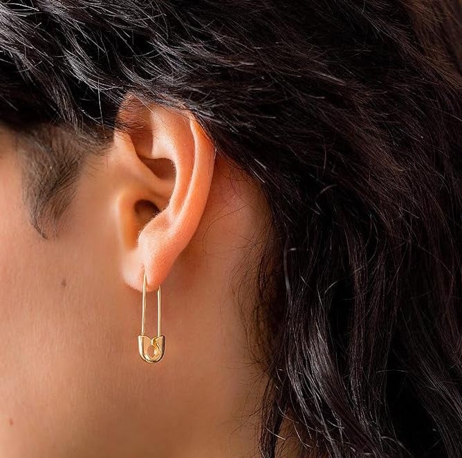 Safety Pin Earrings, Celebrity Inspired Safety Pin Earrings, Gold