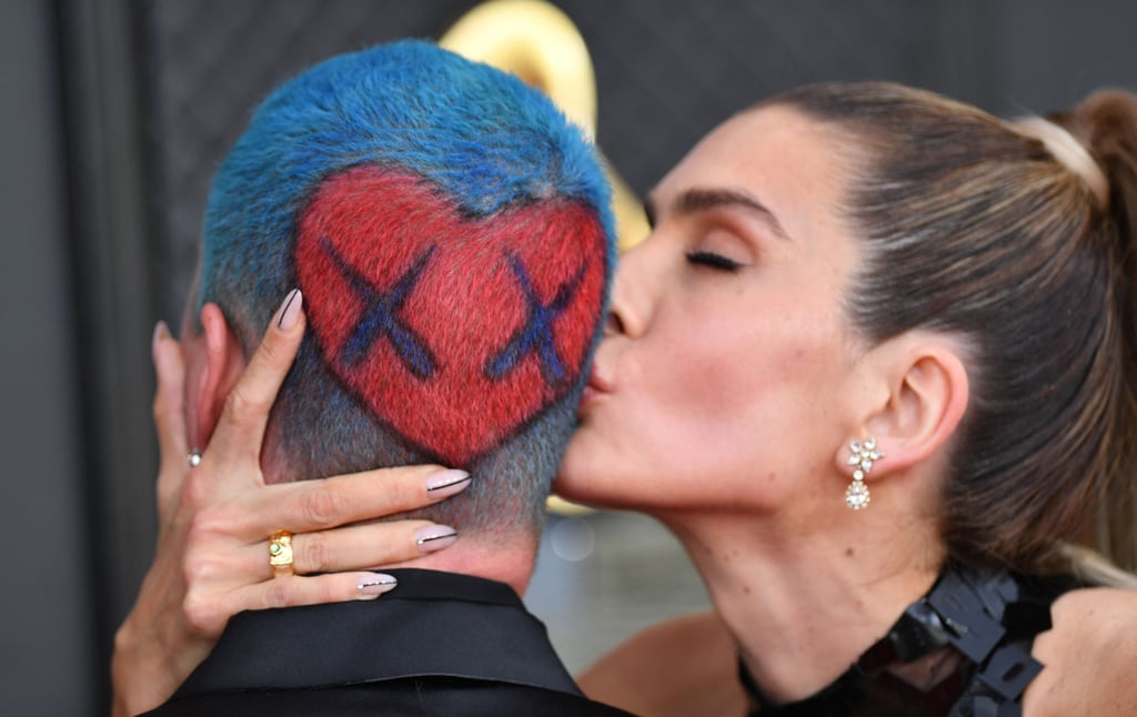 J Balvin Debuts Blue Hair Color With Red Heart at Grammys