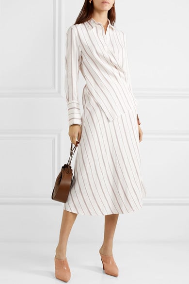 Joseph Claudi Asymmetric Striped Poplin Wrap Dress