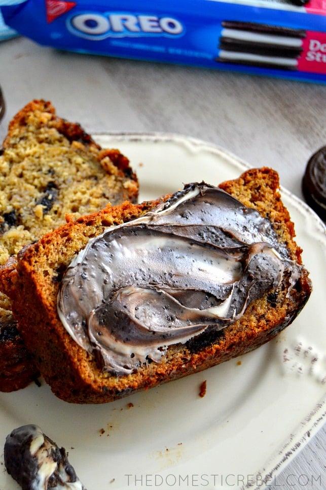 Oreo Cookies and Cream Cheese Banana Bread