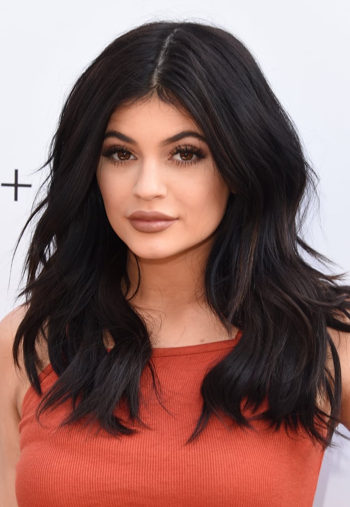 Kylie Jenner With Center Part and Black, Wavy Hair in 2015
