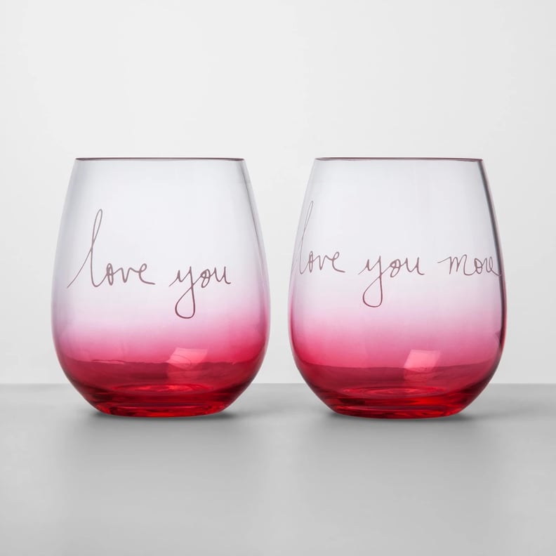 17oz 2pk Acrylic Love You And Love You More Stemless Wine Glasses