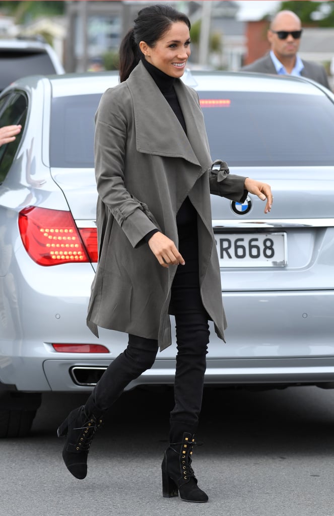 Meghan also wore them with a Club Monaco jacket and Stuart Weitzman's lace-up boot at the Maranui Cafe in New Zealand.