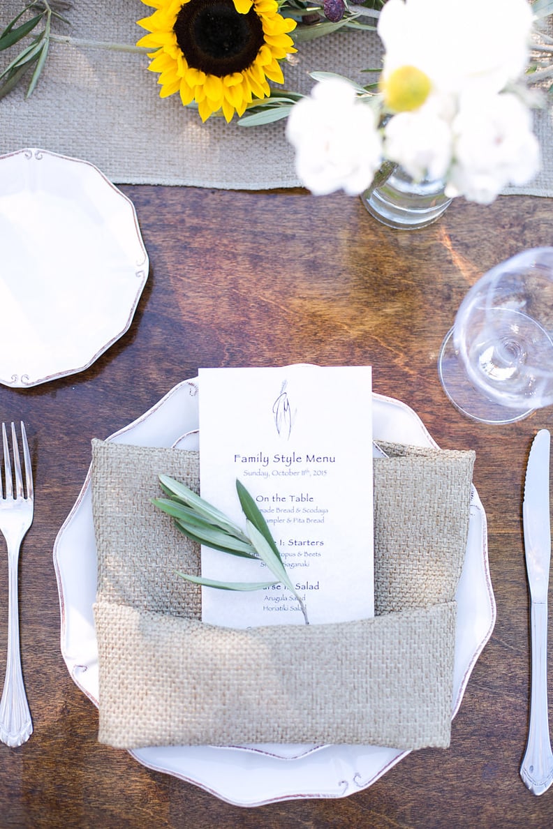 Two essential elements of a rustic reception: greenery and burlap.