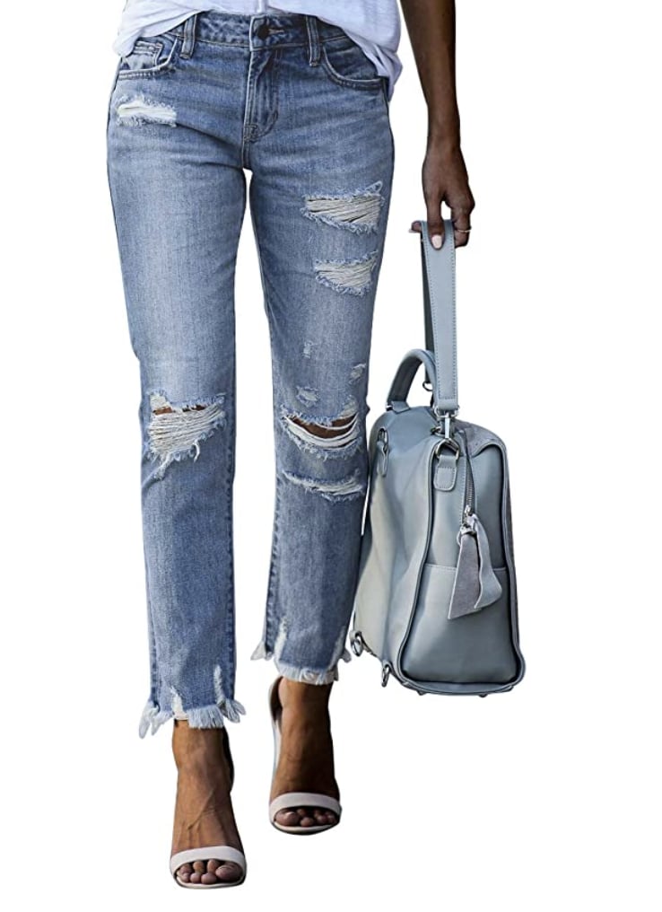 Distressed Denim: Sidefeel Patchwork Ripped Denim Jeans